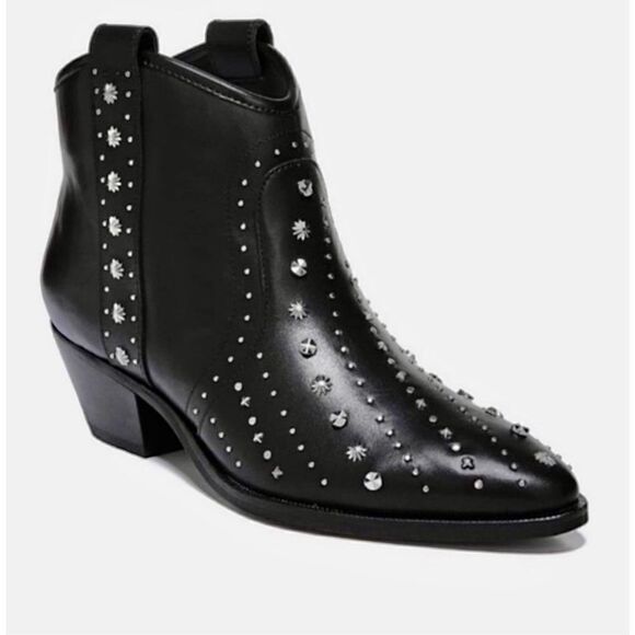 Sam Edelman Brian Pointed Toe Studded Leather Mid-Heel Boots size 6.5 Black - Picture 1 of 10